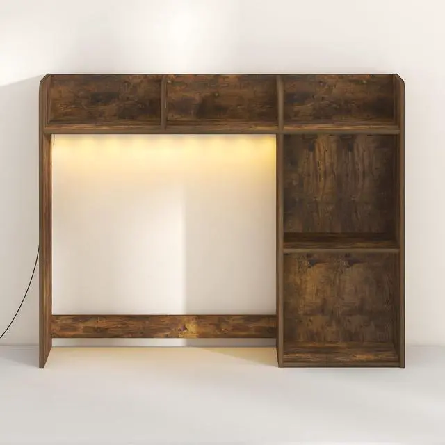 Alt view image 7 of 7 - Classic Desk Shelf with LED Lights, 5-Shelf Hutch, Amber Pine | LED Desktop Book Shelf, Desk Organzier, for Office Supplies, Office Desk Accessories