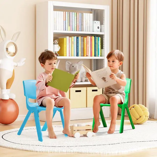 Alt view image 2 of 7 - 6Pcs Stackable School Chairs, Colorful Kids Plastic Chair for Toddlers with 11'' Seat, Kids Flexible Seating for Classroom Elementary, School, Daycare, Outdoor, Classroom Furniture (Dark Colors-6PCS)