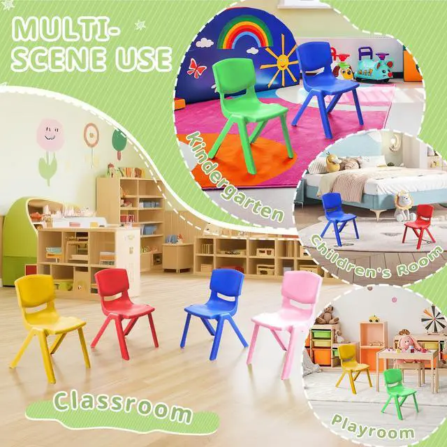 Alt view image 5 of 7 - 6Pcs Stackable School Chairs, Colorful Kids Plastic Chair for Toddlers with 11'' Seat, Kids Flexible Seating for Classroom Elementary, School, Daycare, Outdoor, Classroom Furniture (Dark Colors-6PCS)
