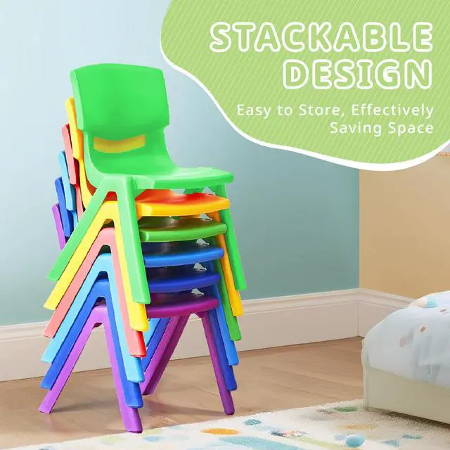 Alt view image 6 of 7 - 6Pcs Stackable School Chairs, Colorful Kids Plastic Chair for Toddlers with 11'' Seat, Kids Flexible Seating for Classroom Elementary, School, Daycare, Outdoor, Classroom Furniture (Dark Colors-6PCS)