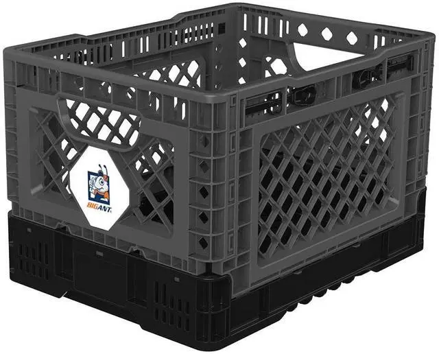 Main image of Heavy Duty Collapsible & Stackable Plastic Milk Crate - Snap Lock Foldable Industrial Garage Storage Bin Container Utility Tote Basket (Charcoal Gray, 1 Small Crate)