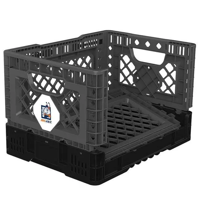 Alt view image 2 of 7 - Heavy Duty Collapsible & Stackable Plastic Milk Crate - Snap Lock Foldable Industrial Garage Storage Bin Container Utility Tote Basket (Charcoal Gray, 1 Small Crate)