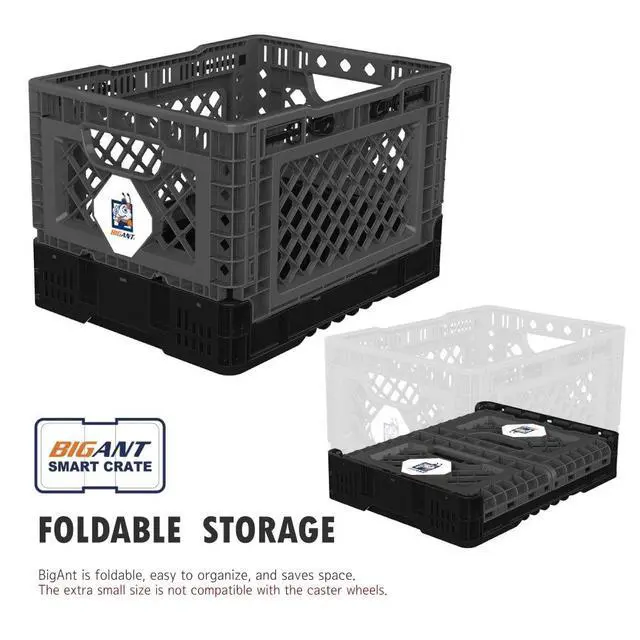 Alt view image 3 of 7 - Heavy Duty Collapsible & Stackable Plastic Milk Crate - Snap Lock Foldable Industrial Garage Storage Bin Container Utility Tote Basket (Charcoal Gray, 1 Small Crate)
