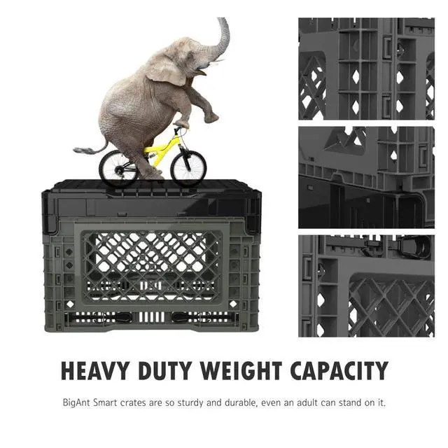 Alt view image 4 of 7 - Heavy Duty Collapsible & Stackable Plastic Milk Crate - Snap Lock Foldable Industrial Garage Storage Bin Container Utility Tote Basket (Charcoal Gray, 1 Small Crate)