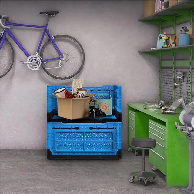 Alt view image 7 of 7 - Heavy Duty Collapsible & Stackable Plastic Milk Crate - Snap Lock Foldable Industrial Garage Storage Bin Container Utility Tote Basket (Charcoal Gray, 1 Small Crate)