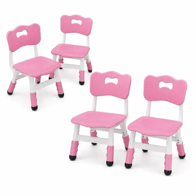 Main image of 4 Pcs Adjustable Kids Chairs - 3 Level Height Adjustable Toddler Chair for Ages 3-8 - Ergonomic Backrest, Durable Plastic, Non-Slip Feet - Home, Kindergarten, Classroom & Activities - Pink