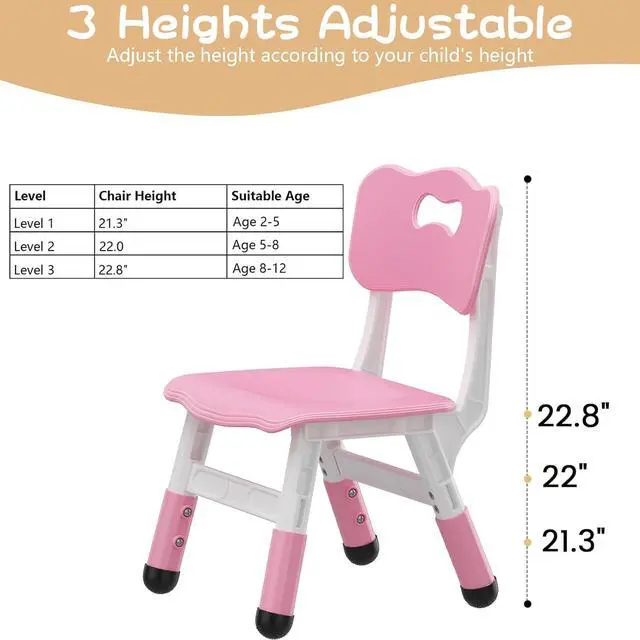 Alt view image 2 of 6 - 4 Pcs Adjustable Kids Chairs - 3 Level Height Adjustable Toddler Chair for Ages 3-8 - Ergonomic Backrest, Durable Plastic, Non-Slip Feet - Home, Kindergarten, Classroom & Activities - Pink