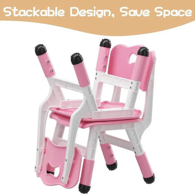 Alt view image 5 of 6 - 4 Pcs Adjustable Kids Chairs - 3 Level Height Adjustable Toddler Chair for Ages 3-8 - Ergonomic Backrest, Durable Plastic, Non-Slip Feet - Home, Kindergarten, Classroom & Activities - Pink