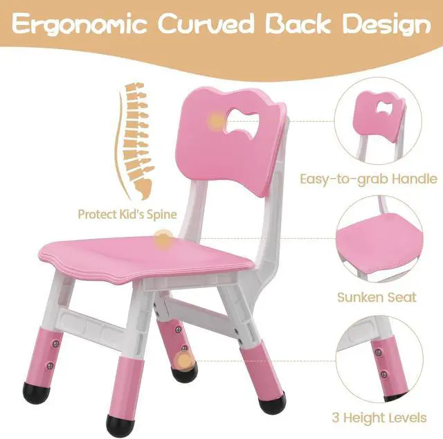 Alt view image 3 of 6 - 4 Pcs Adjustable Kids Chairs - 3 Level Height Adjustable Toddler Chair for Ages 3-8 - Ergonomic Backrest, Durable Plastic, Non-Slip Feet - Home, Kindergarten, Classroom & Activities - Pink