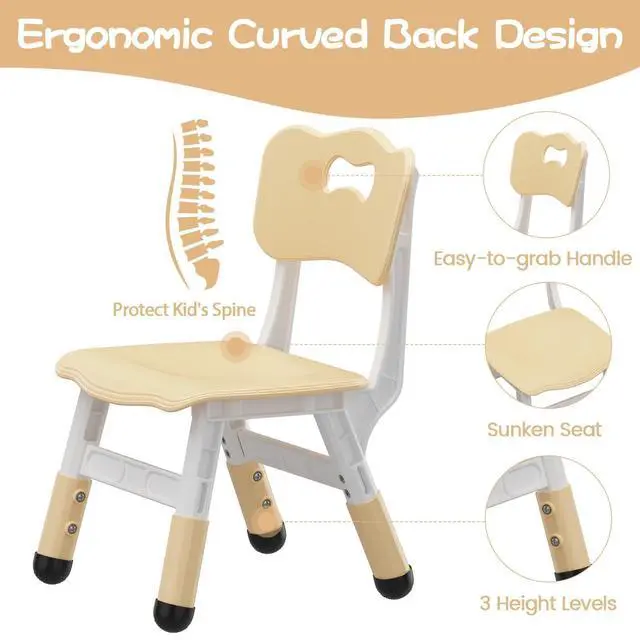Alt view image 3 of 6 - 4 Pcs Adjustable Kids Chairs - 3 Level Height Adjustable Toddler Chair for Ages 3-8 - Ergonomic Backrest, Durable Plastic, Non-Slip Feet - Home, Kindergarten, Classroom & Activities - Yellow