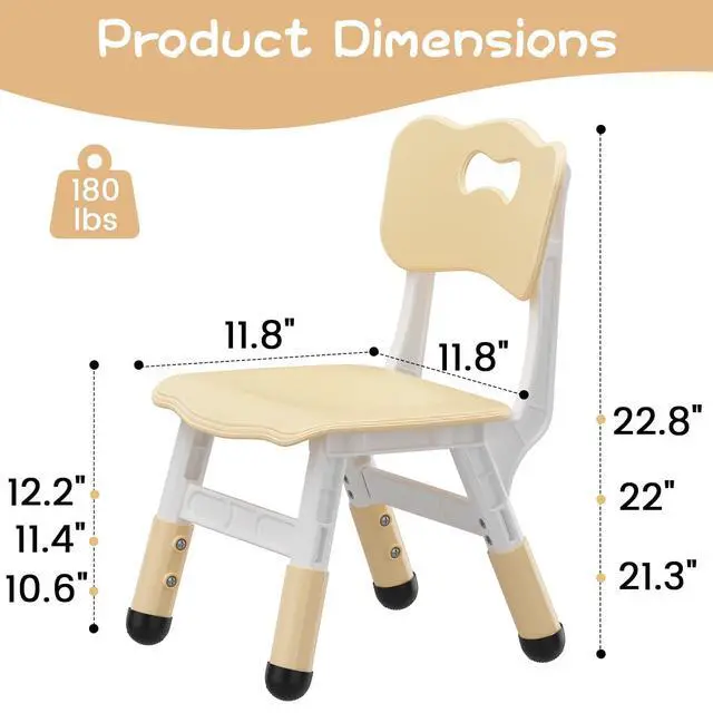 Alt view image 2 of 6 - 4 Pcs Adjustable Kids Chairs - 3 Level Height Adjustable Toddler Chair for Ages 3-8 - Ergonomic Backrest, Durable Plastic, Non-Slip Feet - Home, Kindergarten, Classroom & Activities - Yellow