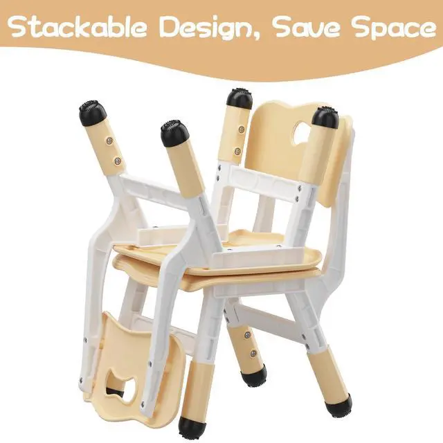 Alt view image 5 of 6 - 4 Pcs Adjustable Kids Chairs - 3 Level Height Adjustable Toddler Chair for Ages 3-8 - Ergonomic Backrest, Durable Plastic, Non-Slip Feet - Home, Kindergarten, Classroom & Activities - Yellow