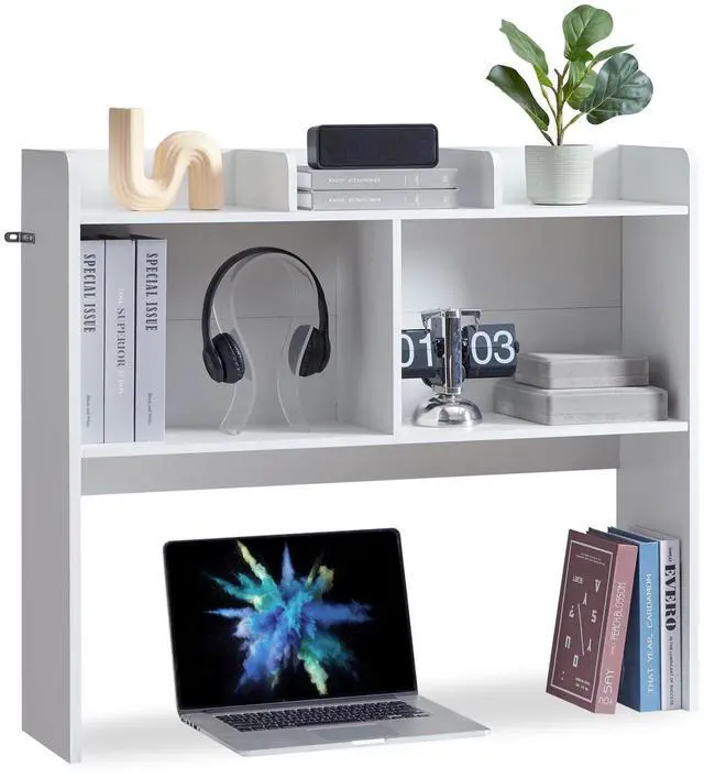 Main image of Desktop Bookshelf, Wooden Desk Storage Hutch with 5 Shelves, 3-Tier Desktop Display Organizer Rack for Office Home (White, 5 Shelves B)