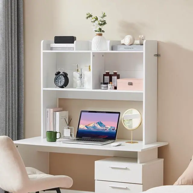 Alt view image 2 of 7 - Desktop Bookshelf, Wooden Desk Storage Hutch with 5 Shelves, 3-Tier Desktop Display Organizer Rack for Office Home (White, 5 Shelves B)