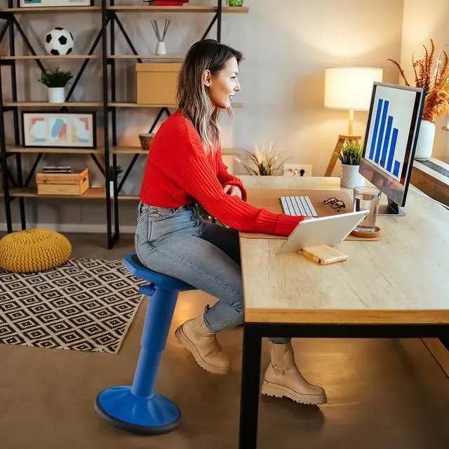 Alt view image 6 of 7 - Wobble Stools for Classroom Seating - Wiggle Stool with Adjustable Height, 24" Active Learning Stool, Sitting Balance Chair for School, Office Stand Up, Flexible Seating Wobble Chair, Navy