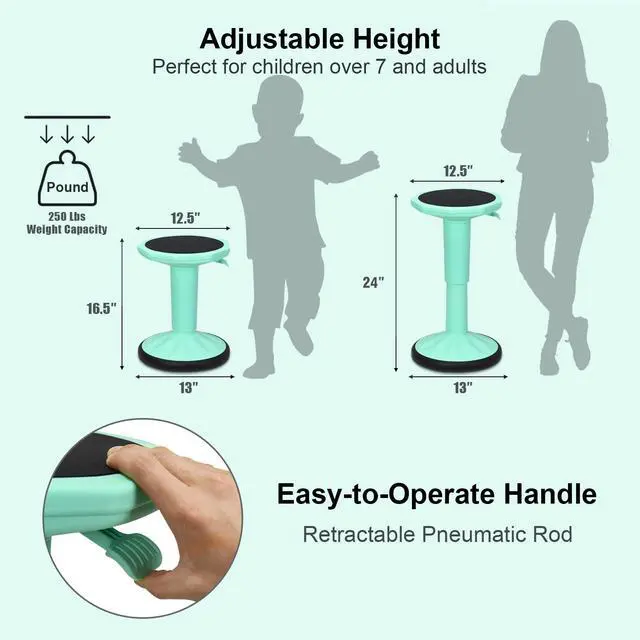 Alt view image 3 of 7 - Wobble Stools for Classroom Seating, Wiggle Stool with Adjustable Height, 24 Inch Active Learning Stool, Sitting Balance Chair for School, Office Stand Up, Flexible Seating Wobble Chair(Green)