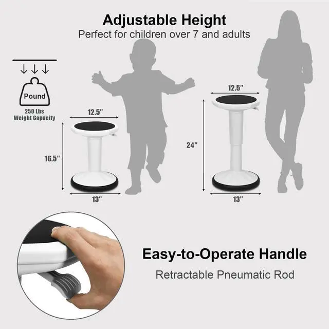 Alt view image 3 of 7 - Wobble Stools for Classroom Seating, Wiggle Stool with Adjustable Height, 24" Active Learning Stool, Sitting Balance Chair for School, Office Stand Up, Flexible Seating Wobble Chair (White)
