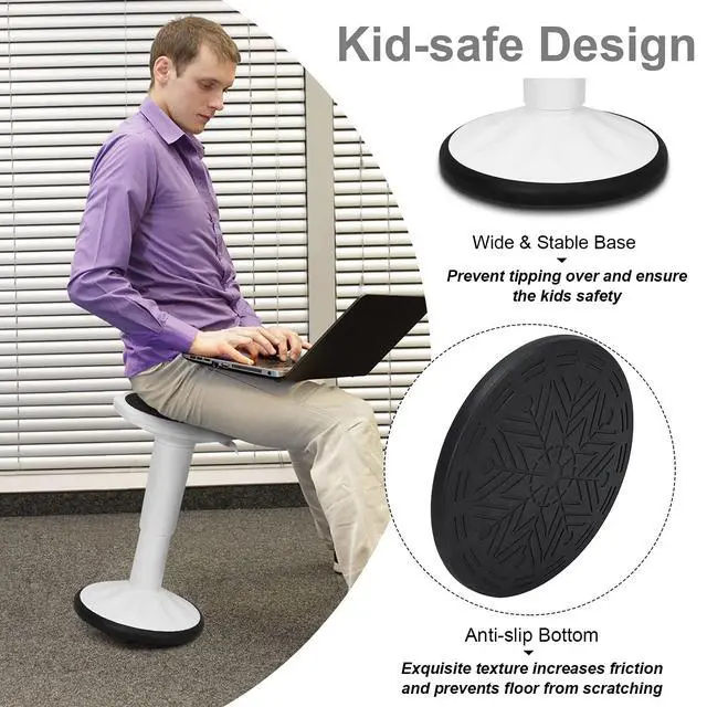 Alt view image 6 of 7 - Wobble Stools for Classroom Seating, Wiggle Stool with Adjustable Height, 24" Active Learning Stool, Sitting Balance Chair for School, Office Stand Up, Flexible Seating Wobble Chair (White)