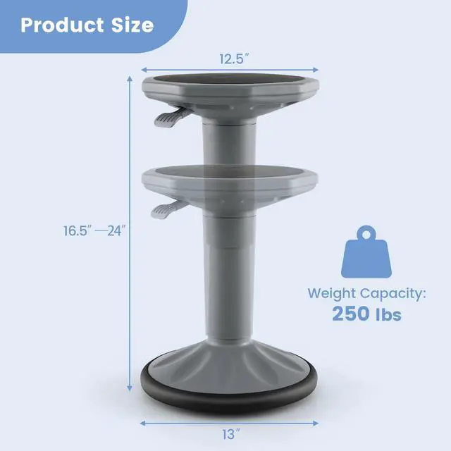 Alt view image 3 of 7 - Wobble Stools for Classroom Seating - Wiggle Stool with Adjustable Height, 24" Active Learning Stool, Sitting Balance Chair for School, Office Stand Up, Flexible Seating Wobble Chair, Grey