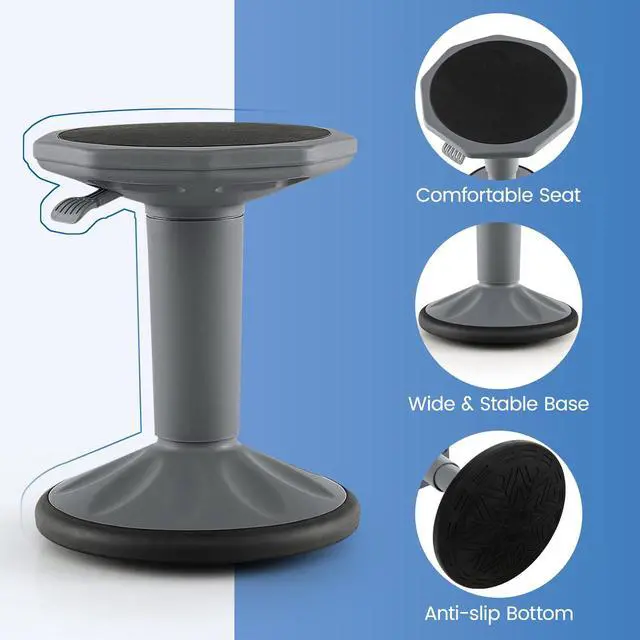 Alt view image 4 of 7 - Wobble Stools for Classroom Seating - Wiggle Stool with Adjustable Height, 24" Active Learning Stool, Sitting Balance Chair for School, Office Stand Up, Flexible Seating Wobble Chair, Grey