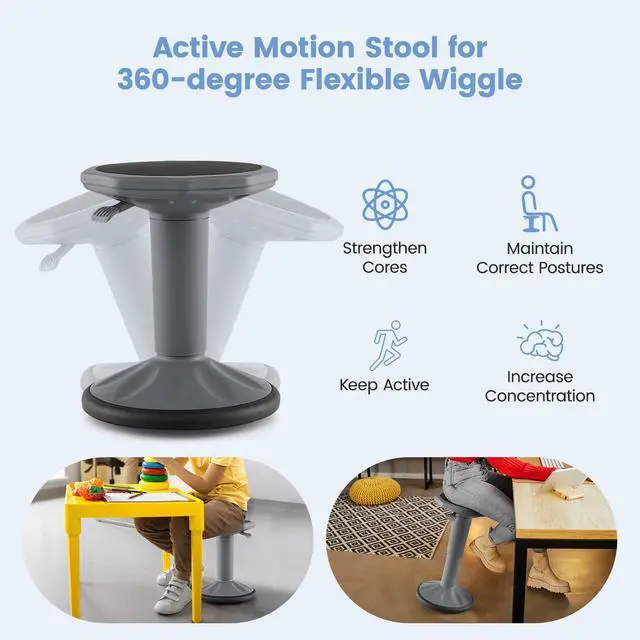 Alt view image 5 of 7 - Wobble Stools for Classroom Seating - Wiggle Stool with Adjustable Height, 24" Active Learning Stool, Sitting Balance Chair for School, Office Stand Up, Flexible Seating Wobble Chair, Grey