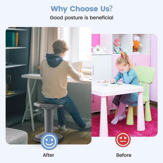 Alt view image 6 of 7 - Wobble Stools for Classroom Seating - Wiggle Stool with Adjustable Height, 24" Active Learning Stool, Sitting Balance Chair for School, Office Stand Up, Flexible Seating Wobble Chair, Grey
