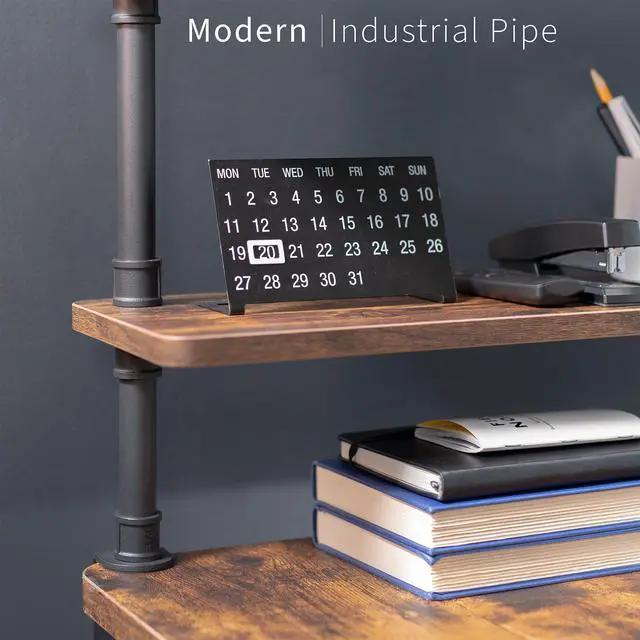 Alt view image 6 of 7 - Clamp-on Premium 24 inch Industrial Pipe 2-Tier Tabletop Shelving, Heavy Duty Desk Extension Organizer, Modern Desktop Display Shelf, Rustic Vintage Brown Shelves, DESK-SHELF24-2N