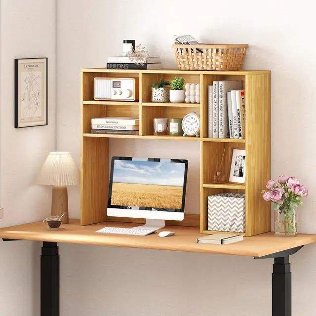 Alt view image 2 of 7 - LDAILE 31'' Desk Shelf, 3-Tier Desk Hutch with 7 Shelves for Computer Desk, Desktop Bookshelf with 3 Adjustable Shelves for College Dorm Office Home Study Room Desk, 37 x 10 x 31 in