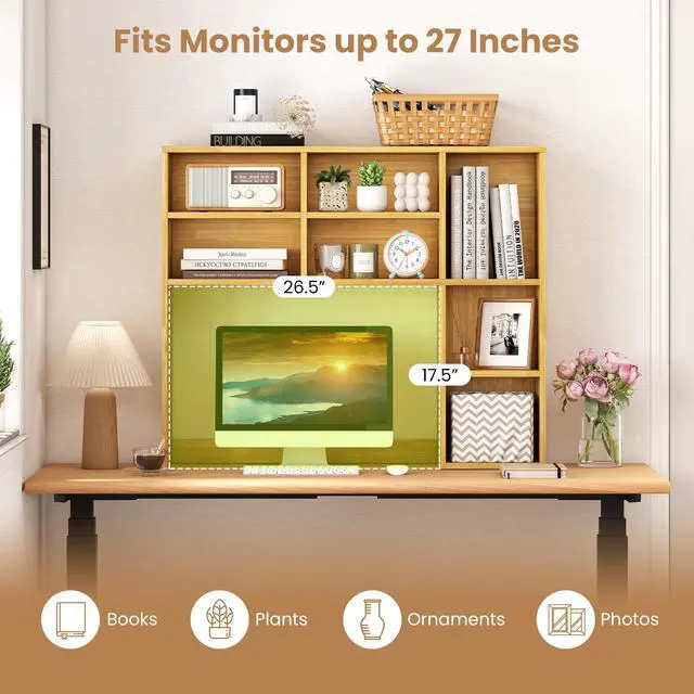 Alt view image 4 of 7 - LDAILE 31'' Desk Shelf, 3-Tier Desk Hutch with 7 Shelves for Computer Desk, Desktop Bookshelf with 3 Adjustable Shelves for College Dorm Office Home Study Room Desk, 37 x 10 x 31 in