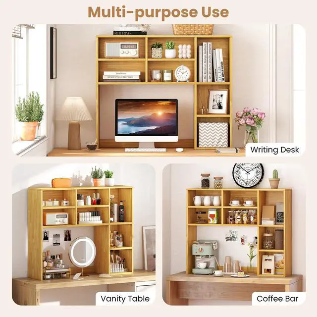 Alt view image 5 of 7 - LDAILE 31'' Desk Shelf, 3-Tier Desk Hutch with 7 Shelves for Computer Desk, Desktop Bookshelf with 3 Adjustable Shelves for College Dorm Office Home Study Room Desk, 37 x 10 x 31 in