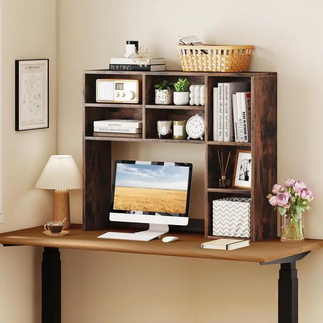 Alt view image 2 of 7 - LDAILE 31'' Desk Shelf, 3-Tier Desk Hutch with 7 Shelves for Computer Desk, Desktop Bookshelf with 3 Adjustable Shelves for College Dorm Office Home Study Room Desk, 37 x 10 x 31 in