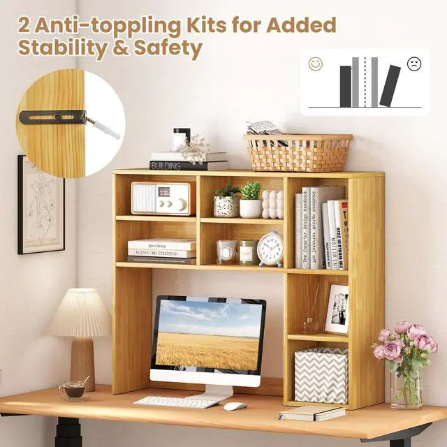 Alt view image 7 of 7 - LDAILE 31'' Desk Shelf, 3-Tier Desk Hutch with 7 Shelves for Computer Desk, Desktop Bookshelf with 3 Adjustable Shelves for College Dorm Office Home Study Room Desk, 37 x 10 x 31 in