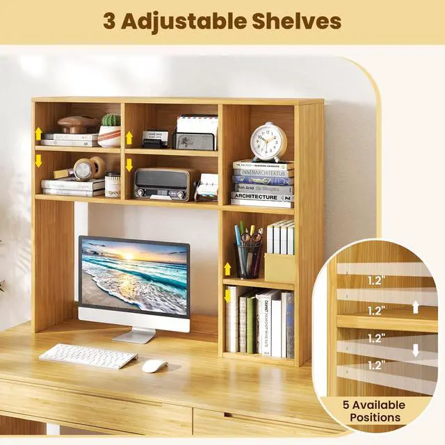Alt view image 6 of 7 - LDAILE 31'' Desk Shelf, 3-Tier Desk Hutch with 7 Shelves for Computer Desk, Desktop Bookshelf with 3 Adjustable Shelves for College Dorm Office Home Study Room Desk, 37 x 10 x 31 in