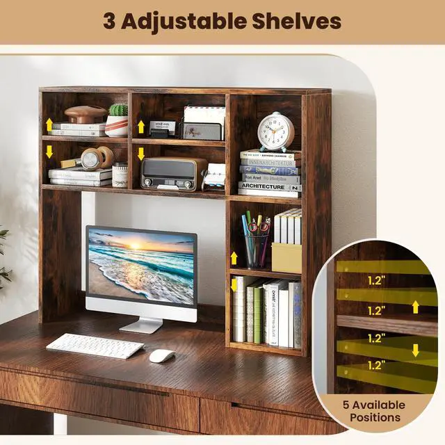 Alt view image 6 of 7 - LDAILE 31'' Desk Shelf, 3-Tier Desk Hutch with 7 Shelves for Computer Desk, Desktop Bookshelf with 3 Adjustable Shelves for College Dorm Office Home Study Room Desk, 37 x 10 x 31 in