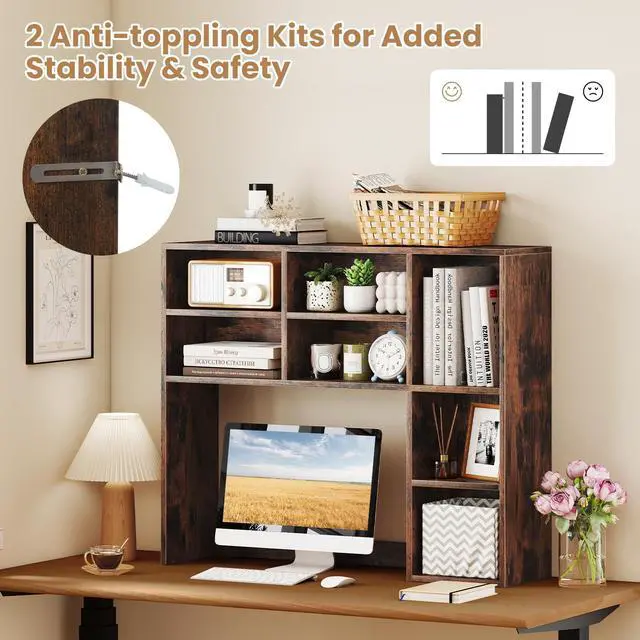 Alt view image 7 of 7 - LDAILE 31'' Desk Shelf, 3-Tier Desk Hutch with 7 Shelves for Computer Desk, Desktop Bookshelf with 3 Adjustable Shelves for College Dorm Office Home Study Room Desk, 37 x 10 x 31 in