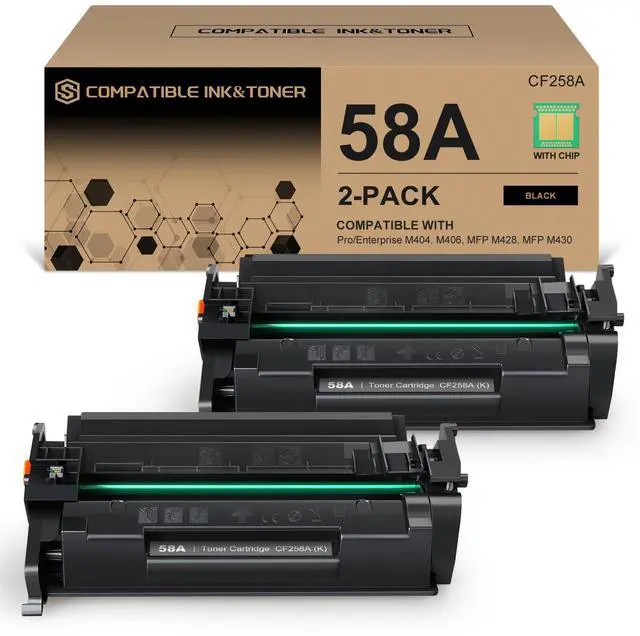Main image of 58A CF258A Black Toner Cartridge 2 Pack (with Chip) Works with HP Pro MFP M428dw M428fdw M428fdn M428, Pro M404n M404dn M404dw M404, Enterprise MFP M430f M406dn M430 M406 Series Printer | 58A 58X