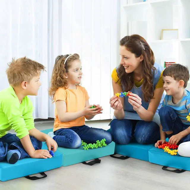 Alt view image 3 of 7 - 6PCS Floor Cushions for Kids, 15 Inch Flexible Alternative Portable Classroom Seating w/Handles, Easy to Clean, 3 Inch Thick Soft Foam Square Comfy Seats for Daycare Preschool(Square, Blue)