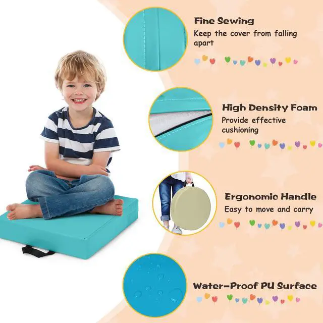 Alt view image 5 of 7 - 6PCS Floor Cushions for Kids, 15 Inch Flexible Alternative Portable Classroom Seating w/Handles, Easy to Clean, 3 Inch Thick Soft Foam Square Comfy Seats for Daycare Preschool(Square, Blue)