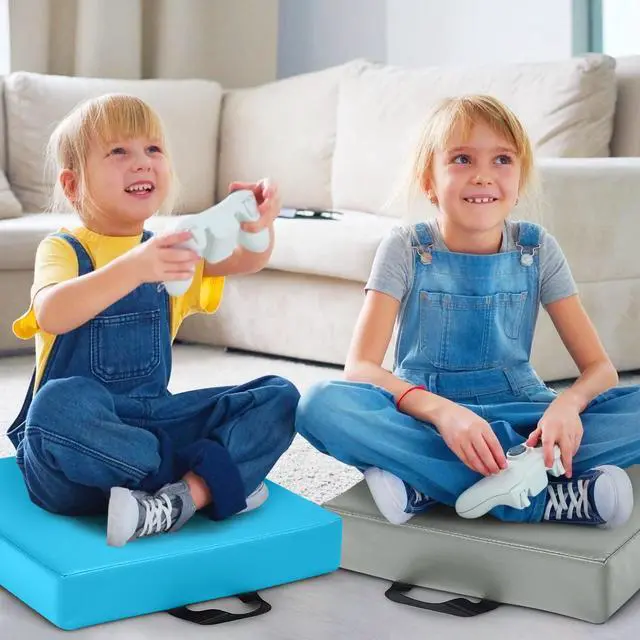 Alt view image 4 of 7 - 6PCS Floor Cushions for Kids, 15 Inch Flexible Alternative Portable Classroom Seating w/Handles, Easy to Clean, 3 Inch Thick Soft Foam Square Comfy Seats for Daycare Preschool(Square, Blue)
