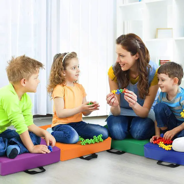 Alt view image 3 of 7 - 6PCS Floor Cushions for Kids, 15 Inch Flexible Alternative Portable Classroom Seating w/Handles, Easy to Clean, 3 Inch Thick Soft Foam Square Comfy Seats for Daycare Preschool(Square, Red)