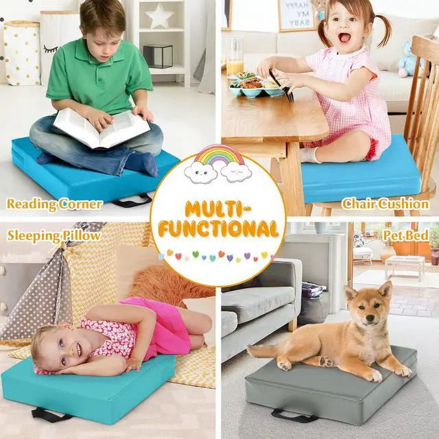 Alt view image 7 of 7 - 6PCS Floor Cushions for Kids, 15 Inch Flexible Alternative Portable Classroom Seating w/Handles, Easy to Clean, 3 Inch Thick Soft Foam Square Comfy Seats for Daycare Preschool(Square, Blue)
