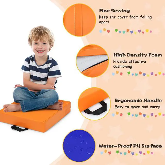 Alt view image 6 of 7 - 6PCS Floor Cushions for Kids, 15 Inch Flexible Alternative Portable Classroom Seating w/Handles, Easy to Clean, 3 Inch Thick Soft Foam Square Comfy Seats for Daycare Preschool(Square, Red)