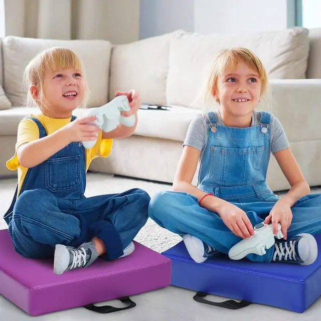 Alt view image 5 of 7 - 6PCS Floor Cushions for Kids, 15 Inch Flexible Alternative Portable Classroom Seating w/Handles, Easy to Clean, 3 Inch Thick Soft Foam Square Comfy Seats for Daycare Preschool(Square, Red)