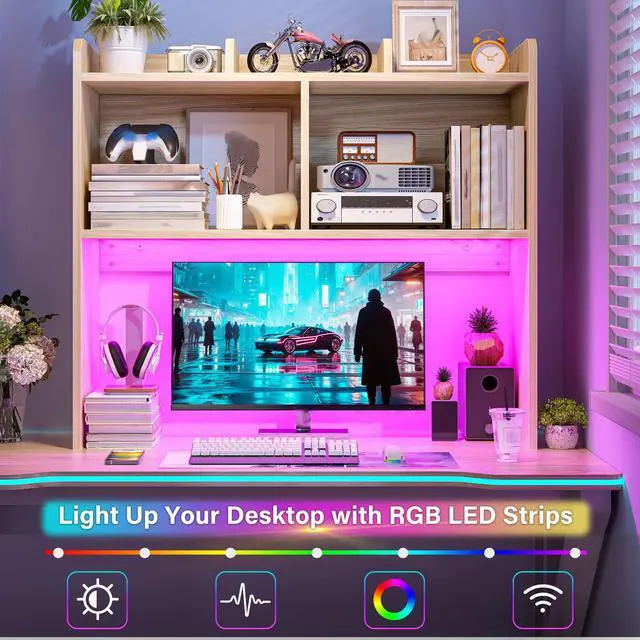 Alt view image 7 of 7 - 3 Tier Desk Hutch, 6 Shelves to Storage, Wood Color | Fits 27" Monitors, Space-Saving Desk Organizer for Dorm & Home Office