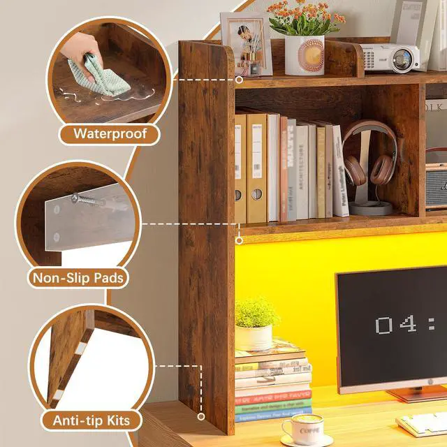 Alt view image 5 of 7 - 3 Tier Desk Hutch, 6 Shelves to Storage, Rustic Brown | Fits 27" Monitors, Space-Saving Desk Organizer for Dorm & Home Office