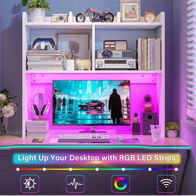 Alt view image 3 of 7 - 3 Tier Desk Hutch, 6 Shelves to Storage, White | Fits 27" Monitors, Space-Saving Desk Organizer for Dorm & Home Office