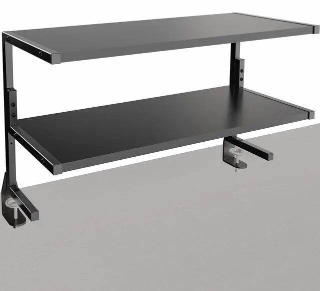 Main image of Black Clamp-on 30 inch 2-Tier Desk Shelf, STAND-SHELF30C | Above or Below Desk, 2 Level Shelving Unit for Table Accessories, Gaming Devices, and More, Storage Tray, Desktop Organizer