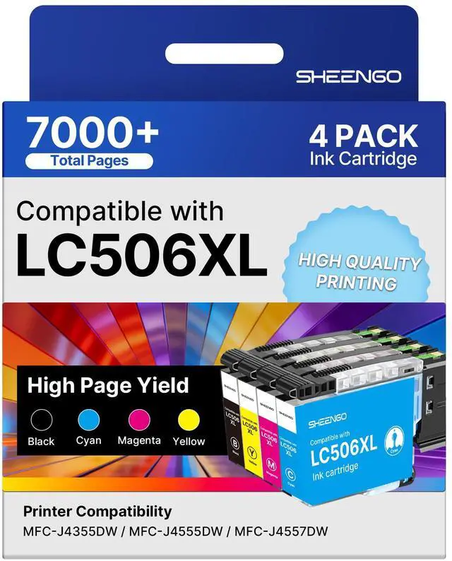 Main image of LC506 LC506XL Ink Cartridges High Yield LC 506 XL Compatible with Brother LC506XL Ink Cartridges for Brother Printer MFC-J4355DW MFC-J4555DW MFC-J4557DW Printer (4 Pack, Black, Cyan, Magenta, Yellow)