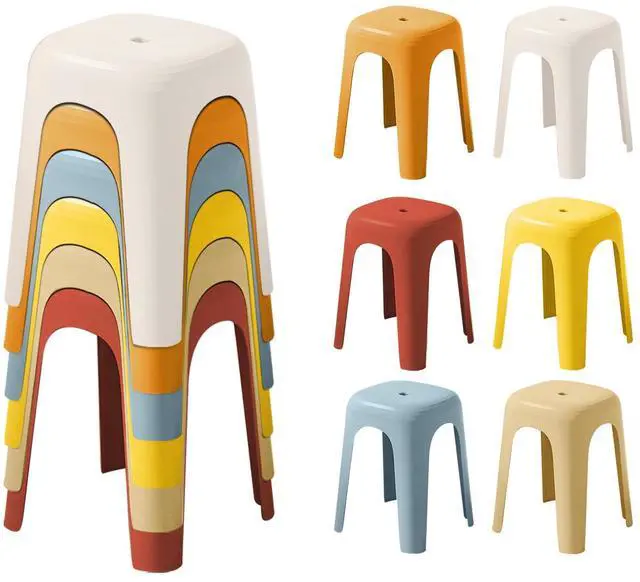 Main image of 6 Pack School Plastic Stackable Stools, 18.1 Inch Height Colorful Nesting Stools, Portable Backless Stool for Classroom Students, Flexible Seating Chairs for School Home Office