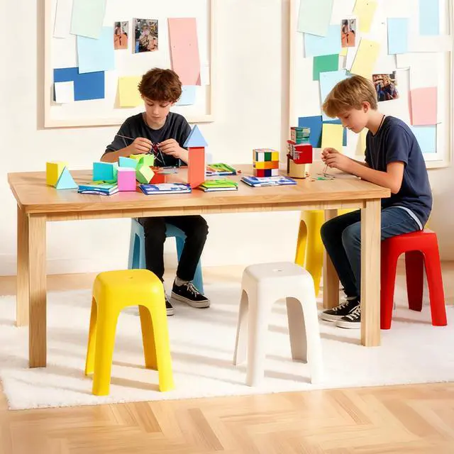 Alt view image 2 of 7 - 6 Pack School Plastic Stackable Stools, 18.1 Inch Height Colorful Nesting Stools, Portable Backless Stool for Classroom Students, Flexible Seating Chairs for School Home Office